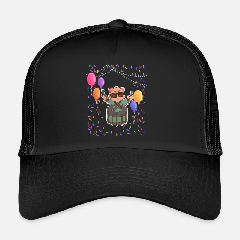 Cat Plays Drums Birthday Party Trucker Cap