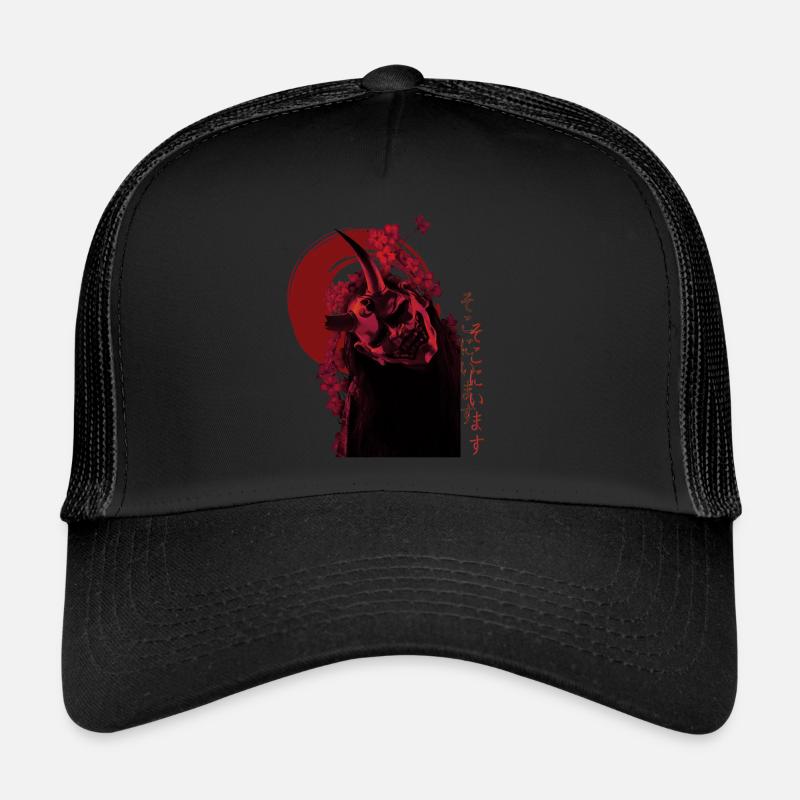 Japanische Oni Maske Dämon Hannya Oger - Trucker Cap - Schwarz/Schwarz