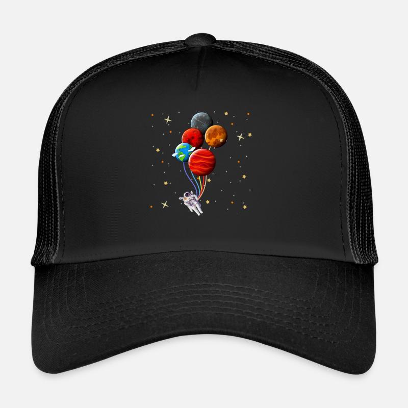 Astronaut Planets Balloons Space Astronomy - Trucker Cap - Schwarz/Schwarz