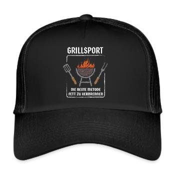 Grillen Grill BBQ Fleisch Griller - Trucker Cap - Schwarz/Schwarz - Vorne