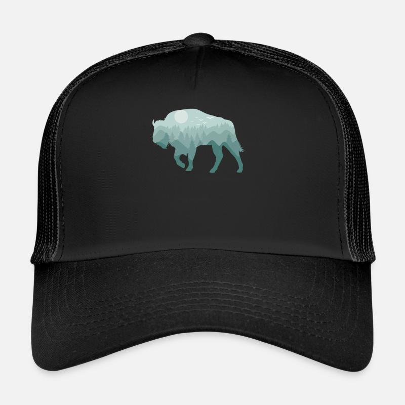 Bison Bison Forêt de bisons Paysage naturel Cadeau Casquette trucker 