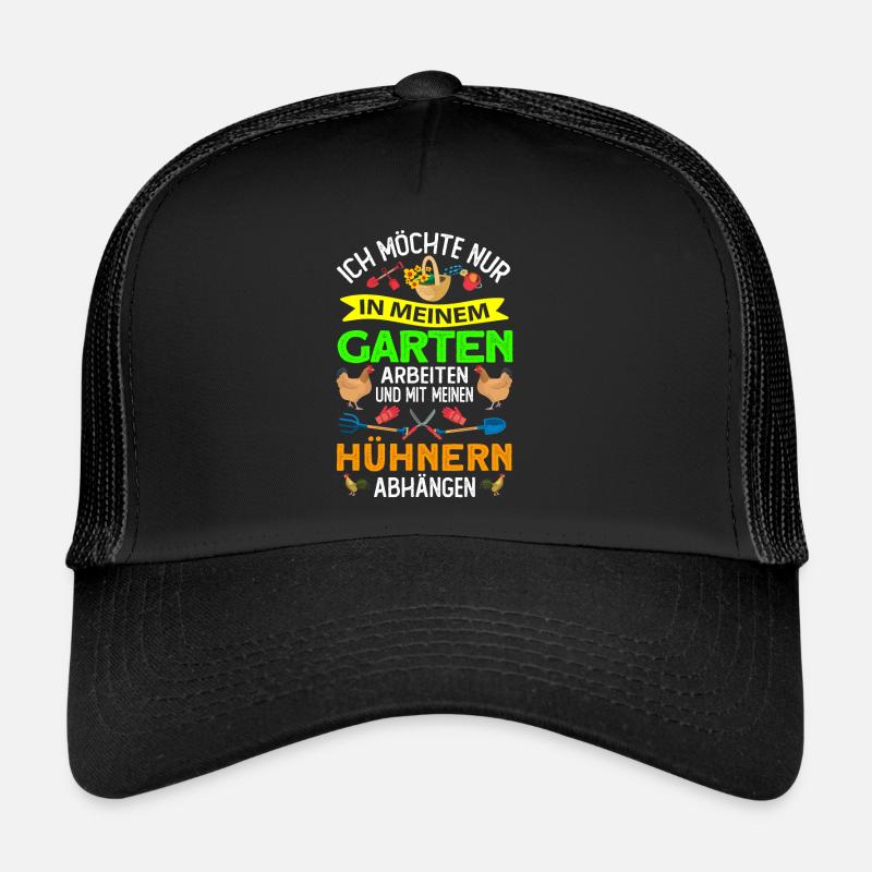 Gärtner Geschenk - im Garten arbeiten Hühnern - Trucker Cap - Schwarz/Schwarz