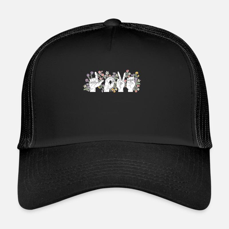 Gebärdensprache Liebe Valentinstag - Trucker Cap - Schwarz/Schwarz