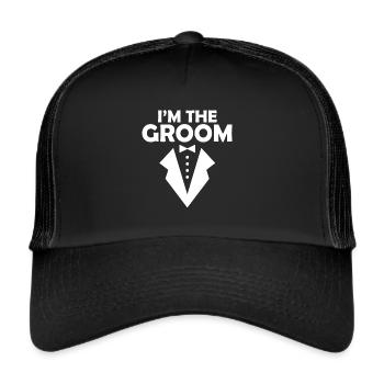Je suis le marié Mari Groom Cadeau JGA - Casquette trucker  - noir/noir - Devant