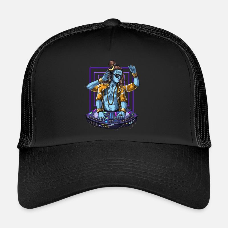 Psychedelischer Shiva Musik DJ - Trucker Cap - Schwarz/Schwarz