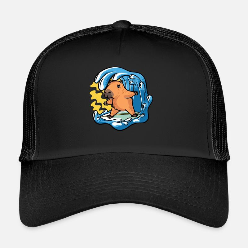 Capybara Rodent Surfer Surf Waves Trucker Cap