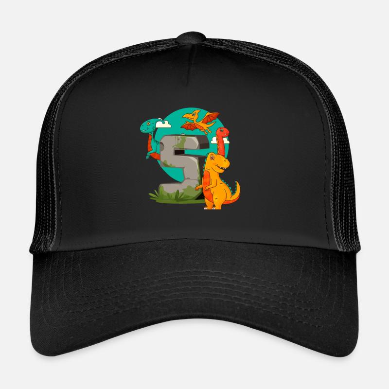 5. Geburtstag 5 Jahre Dino Dinosaurier Fan - Trucker Cap - Schwarz/Schwarz