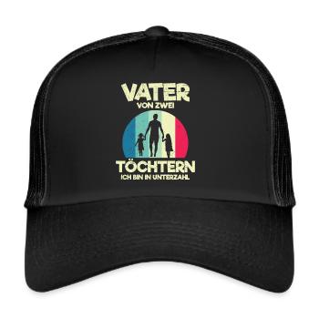Papa 2 Kinder Papa 2 Töchter - Trucker Cap - Schwarz/Schwarz - Vorne
