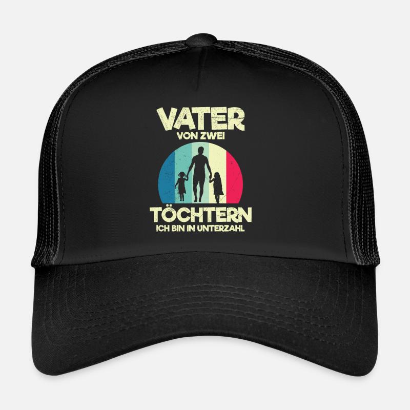Papa 2 Kinder Papa 2 Töchter - Trucker Cap - Schwarz/Schwarz