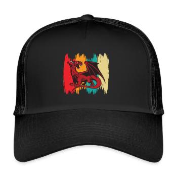 Dragon Retro Vintage Middle Ages with Fire - Trucker Cap - black/black - Front
