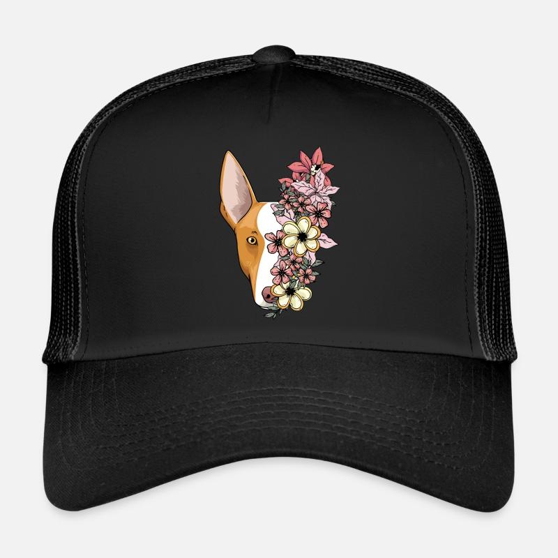 Podenco Ibicenco Hund Mit Blumen - Trucker Cap - Schwarz/Schwarz