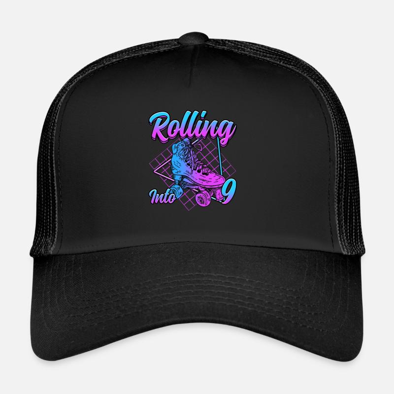 Rolling into 9 Roller Skate Birthday Trucker Cap