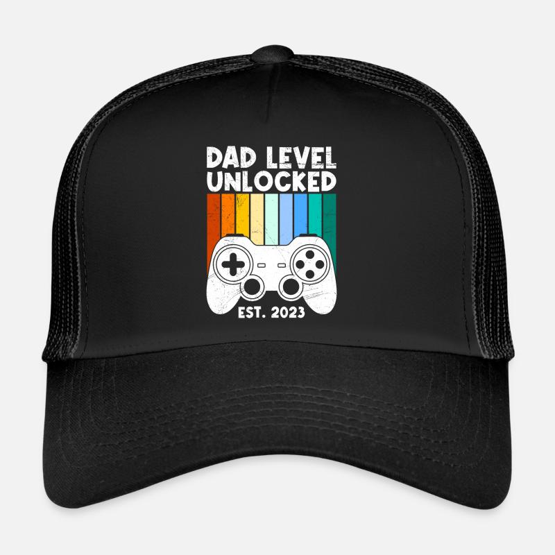 Dad Level unlocked werdender Vater 2023 - Trucker Cap - Schwarz/Schwarz