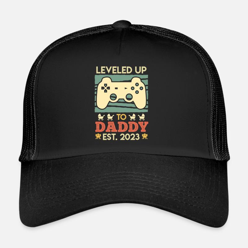 Nivelé jusqu’à Papa 2023 Expectant Dad 2023 - Casquette trucker - noir/noir