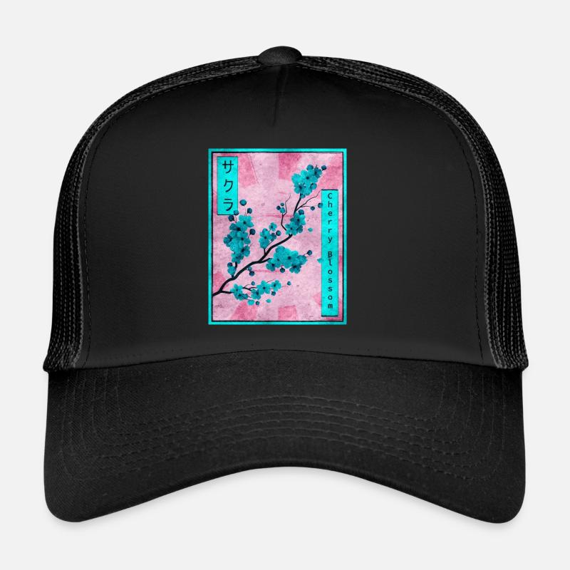 Sakura Kirschblüte Japanisch Ästhetisches Geschenk - Trucker Cap - Schwarz/Schwarz