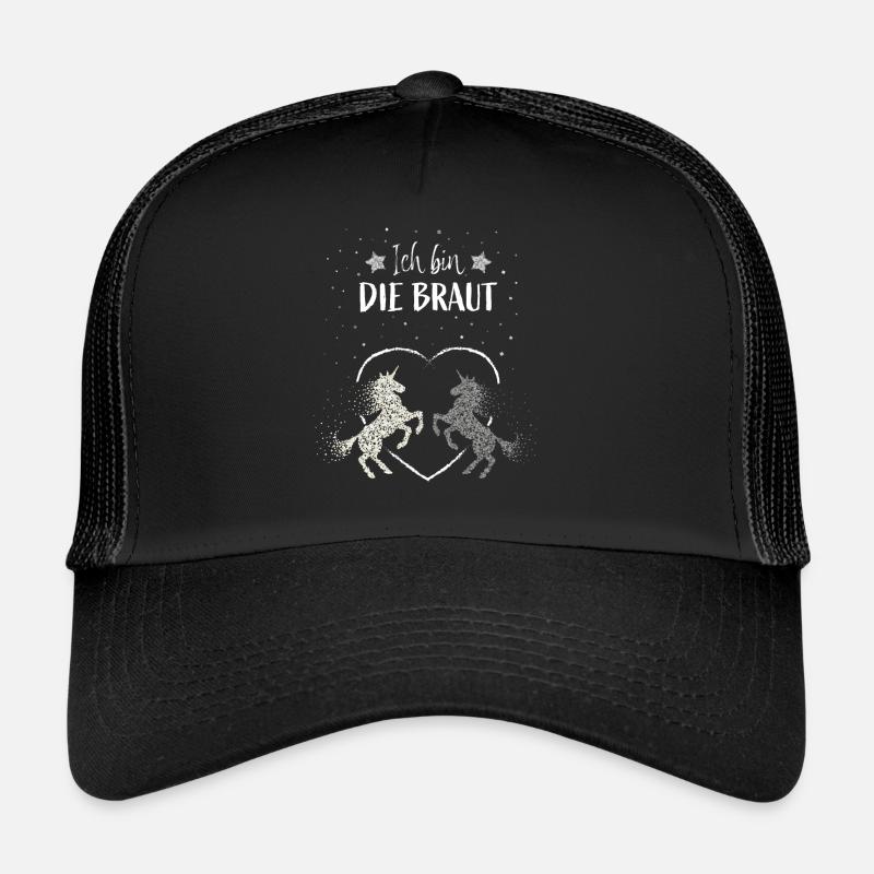 Hochzeit Braut Einhorn Unicorn Bride - Trucker Cap - Schwarz/Schwarz