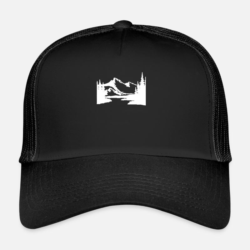 Landschaft mit Bergen und Bäumen - Trucker Cap - Schwarz/Schwarz