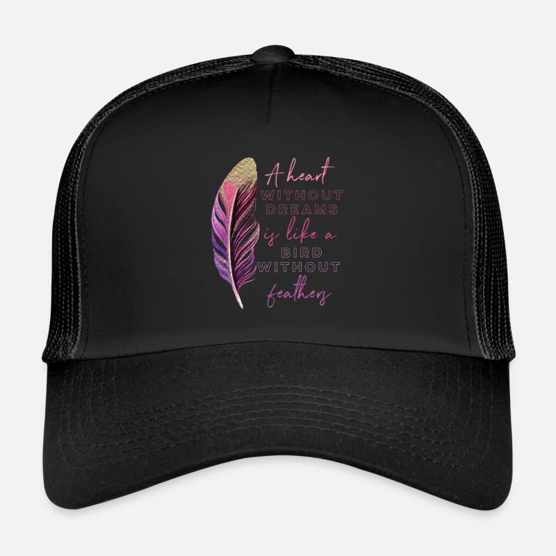 Inspiration Spruch Feder - Trucker Cap - Schwarz/Schwarz