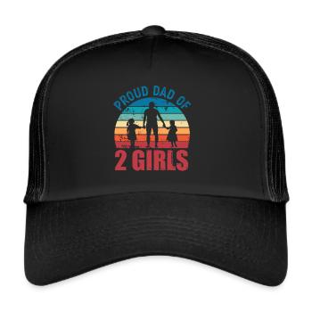 Stolzer Vater von 2 Mädchen Vatertag Mädchen Papa Geschenk - Trucker Cap - Schwarz/Schwarz - Vorne