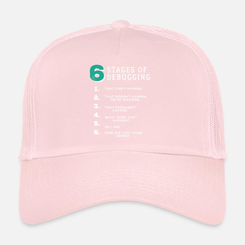 6 Stages of Debugging T-Shirt Bug Coding Computer Trucker Cap