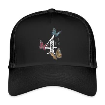 Vierter Geburtstag 4. Geburtstagshirt - Trucker Cap - Schwarz/Schwarz - Vorne