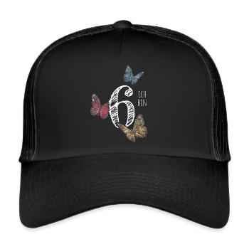 Sechster Geburtstag 6. Geburtstagshirt - Trucker Cap - Schwarz/Schwarz - Vorne