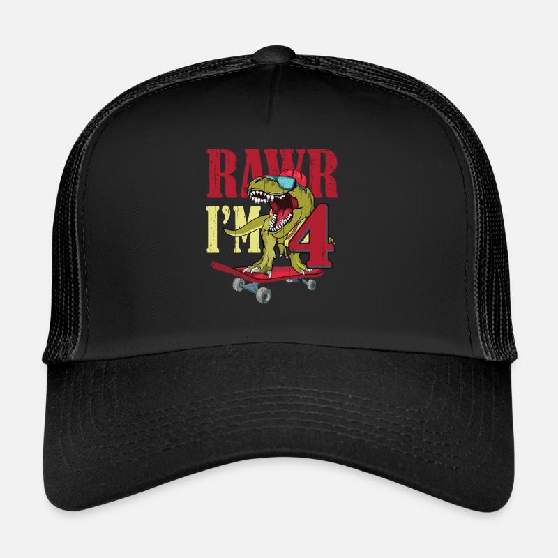 Naissance Né Age 4 ans Dinosaure Skateboard Casquette trucker 