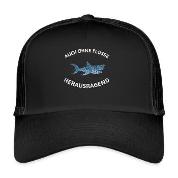 Grosser Weisser Hai Haifisch Wale Walhai - Trucker Cap - Schwarz/Schwarz - Vorne
