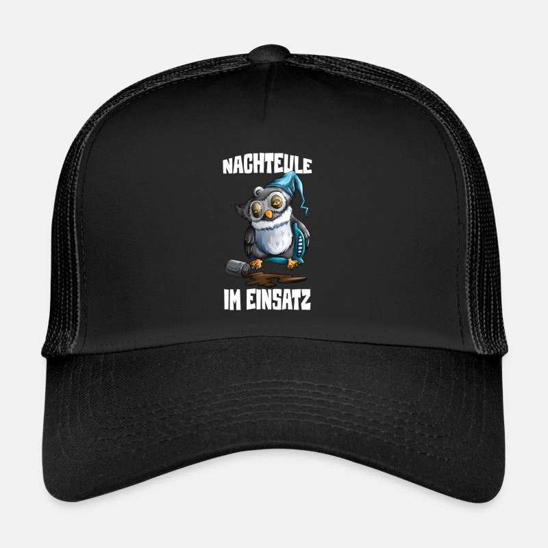 Eule Nachtmensch Nachtdienst Krankenhaus Pfleger - Trucker Cap - Schwarz/Schwarz