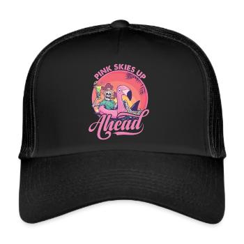 Pink Skies Up Ahead - Skeleton - Flamingo - Beach - Trucker Cap - black/black - Front