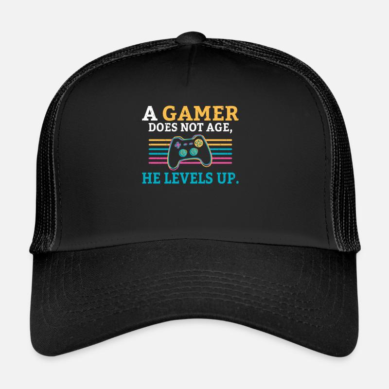 A gamer does not age he levels up fun gaming Trucker Cap