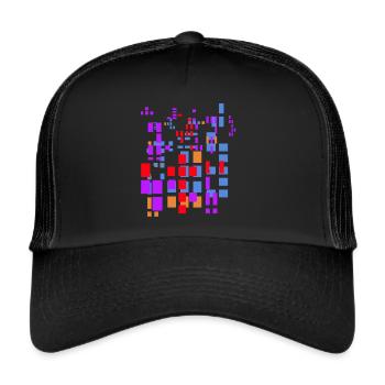 Pixel Bild in coolen Farben - Pixelworld - Trucker Cap - Schwarz/Schwarz - Vorne
