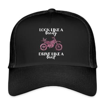 Motorradfahrerin Bikerin Schmetterling - Trucker Cap - Schwarz/Schwarz - Vorne