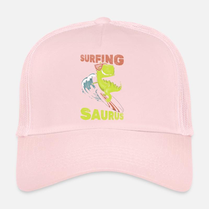Surfing Saurus Wave Surfing Dinosaur Funnier Trucker Cap