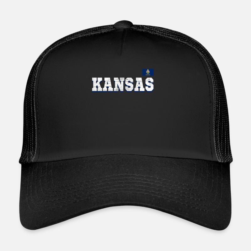 State Name America State Flag Kansas - Trucker Cap - Schwarz/Schwarz