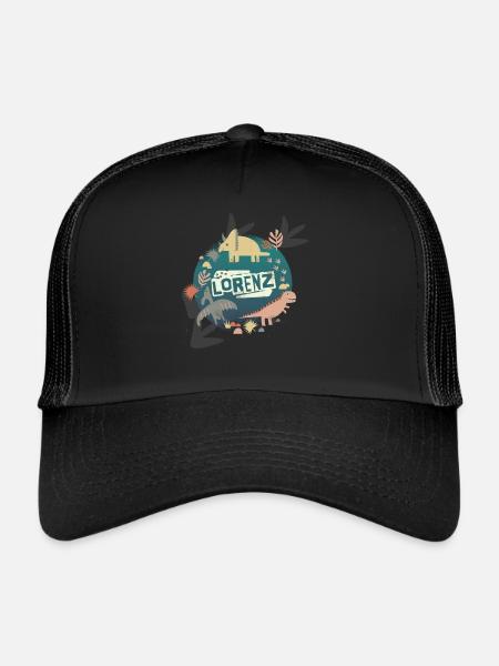 FELIX - Beautiful boy name with cute dinosaurs - Trucker Cap - black/black - Front