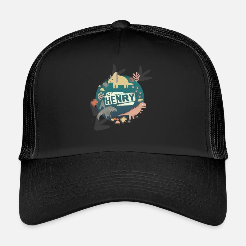 HENRY - Beautiful boy name with cute dinosaurs Trucker Cap