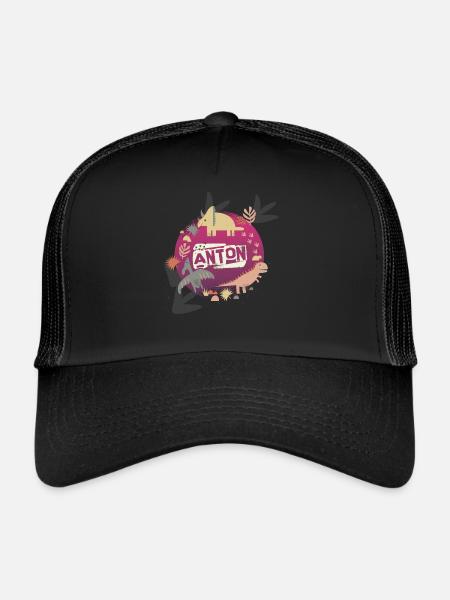 ANTON - Beau nom de garçon avec de mignons dinosaures - Casquette trucker  - noir/noir - Devant