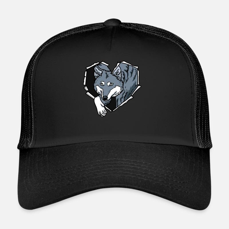 Crack Wolf Torn Hole Coeur Loup Visage Casquette trucker 