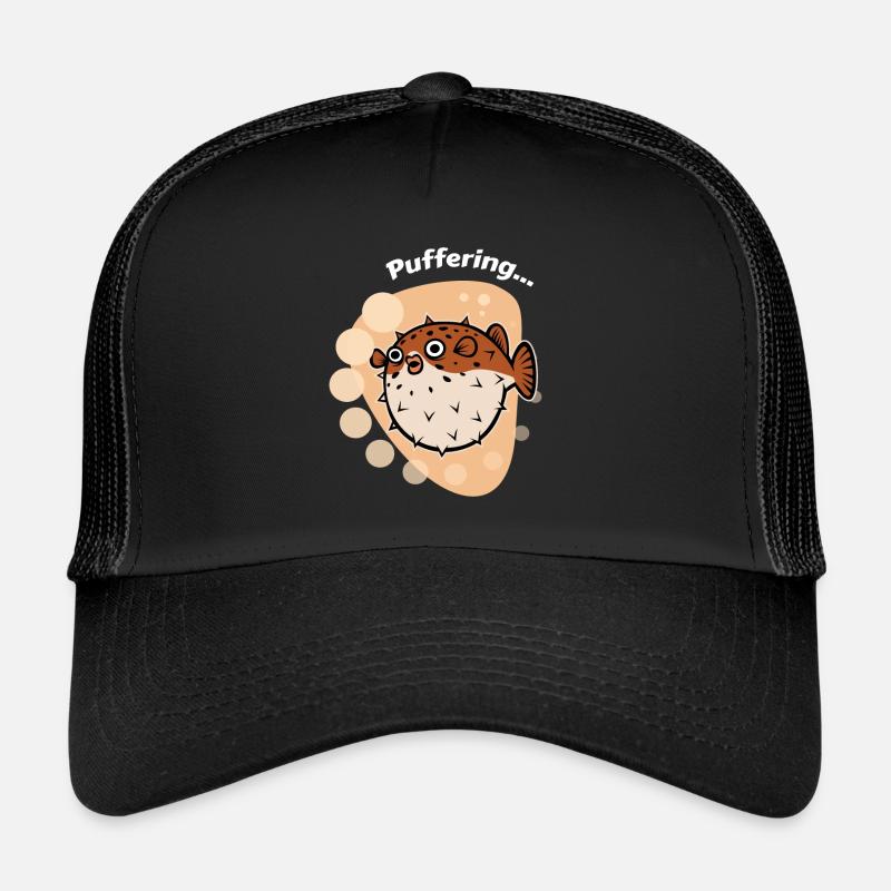 Puffering... Kugelfisch Fisch Meer - Trucker Cap - Schwarz/Schwarz