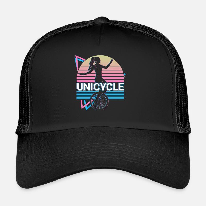 Einrad Einradfahren Einradfahrer Retro Geschenk - Trucker Cap - Schwarz/Schwarz