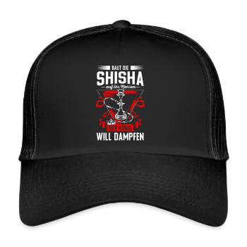 Shisha Geschenk für Wasserpfeife Shishabar Pfeife - Trucker Cap - Schwarz/Schwarz - Vorne