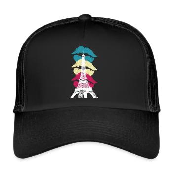 Eiffel Tower Kiss Paris France French - Trucker Cap - black/black - Front