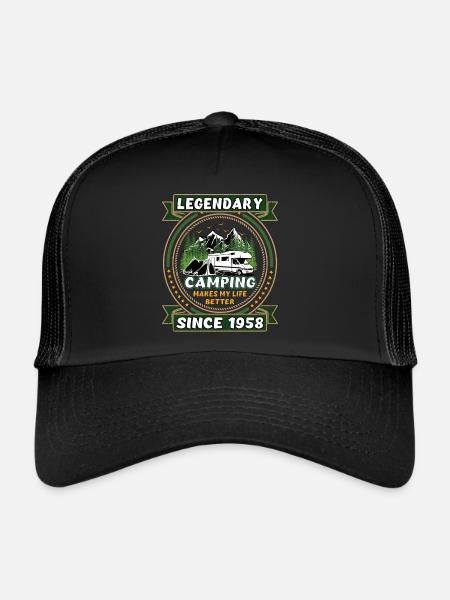 Légendaire depuis 1958 Camping cadeau année de naissance - Casquette trucker  - noir/noir - Devant