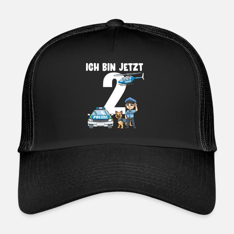 2 Geburtstag Polizei Shirt - 2 Jahre Alt Geschenk - Trucker Cap - Schwarz/Schwarz