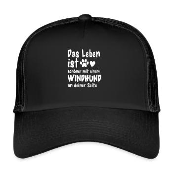Windhund Hund Hundehalter - Trucker Cap - Schwarz/Schwarz - Vorne
