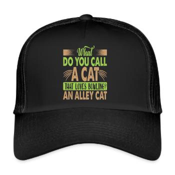 Comment appelez-vous un chat qui aime le bowling? - Blagues - Casquette trucker  - noir/noir - Devant