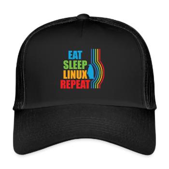Eat Sleep Linux Repeat Retro Penguin Nerd Geek - Trucker Cap - black/black - Front