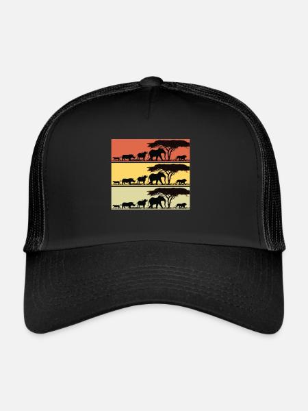 Safari Africa Retro Lion Girafe Éléphants - Casquette trucker  - noir/noir - Devant