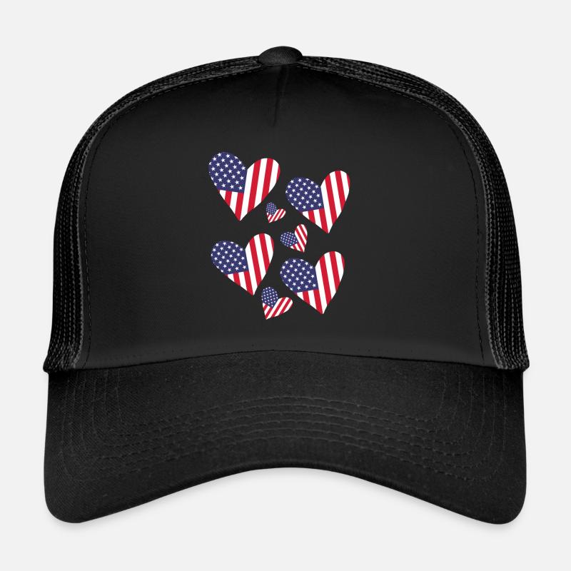U.S. Flag July 4 American Flags Hearts 4. Trucker Cap